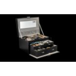 Large Collection of Vintage Costume Jewellery housed in an attractive black leather jewellery box.