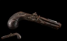 Rare Antique Brown Glazed Flintlock Pistol Shaped Gin Bottle. Probably Bramelled ware. 8" long.