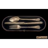 Child's Silver Knife, fork & Spoon Set In Fitted Case. London hallmarks with date letter for 1851.