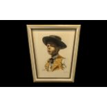 Coloured Limited Edition Print of a Spanish Boy wearing a hat, number 132/350, pencil signed M
