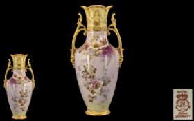 Royal Bonn - Late 19th Century Superb Hand Painted Twin Handle Porcelain Vase of Tapered Form.