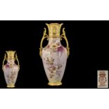 Royal Bonn - Late 19th Century Superb Hand Painted Twin Handle Porcelain Vase of Tapered Form.