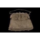 Antique Period Ladies Silver Mesh Purse of Large Proportions with Silk Interior.