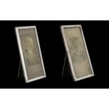 A Pair of Matching Rectangular Shaped Silver Photo Frames with Mahogany Backs and Struts.