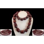 Amber / Bakelite Cherry Necklace Of Good Proportion And Excellent Colour. Length 32 Inches.