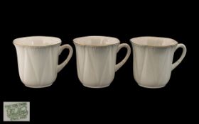 Three Shelley Beakers, white with gold rim. In good condition, please see images.