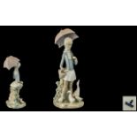 Lladro - Hand Painted Porcelain Figure ' Girl with Umbrella and Geese ' Model No 4510.