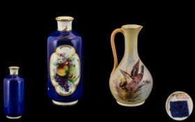 Derbyshire Decorator Worcester Hand Painted ' Fruits ' Bottle Shaped Small Vase ' Fallen Fruits '