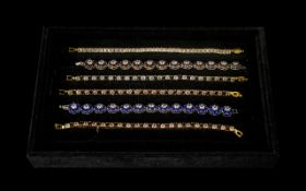 18ct Gold Plated Tennis Bracelets ( 6 ) In Total. With Various Different Beautiful Coloured Stones.