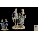 Ludwigsburg of Wurttenberg Blue and White Hand Painted Porcelain Figure Group. c.1930's.