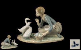 Lladro - Hand Painted Porcelain Figure Group ' Feeding The Ducks ' Model No 4849.