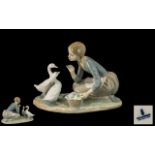 Lladro - Hand Painted Porcelain Figure Group ' Feeding The Ducks ' Model No 4849.