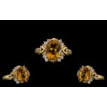 Ladies - Attractive 9ct Gold Ornate Topaz Set Dress Ring. Excellent Setting / Design.