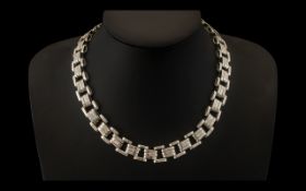 Attractive 1950s Solid & Heavy Sterling Silver Necklace in a railway track design.