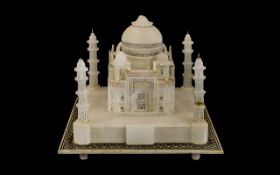 Alabaster Carved Model of the Taj Mahal with delicate carving and hand painting.