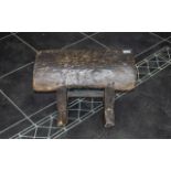Primitive Antique Log Stool. The Sides Supported by Double Square Columns on a Shaped Stretch Base.