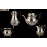 Victorian Period Superb Sterling Silver ( 4 ) Piece Bachelors Tea Service,