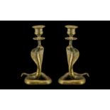 Pair of Early 20th Century Cast Metal Snake Candle Sticks.
