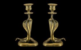 Pair of Early 20th Century Cast Metal Snake Candle Sticks.
