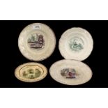Four Antique Printed Staffordshire Pottery 'Children's Education' Nursery Plates,