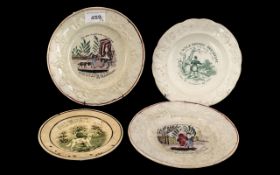 Four Antique Printed Staffordshire Pottery 'Children's Education' Nursery Plates,