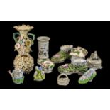 Collection of Small Antique Decorative Porcelain Items comprising a pair of florally encrusted