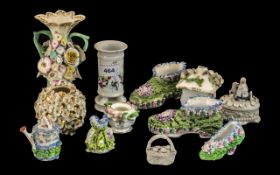 Collection of Small Antique Decorative Porcelain Items comprising a pair of florally encrusted