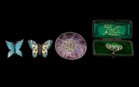 Bag of Silver and Enamel Brooches comprising large enamel clan badge, maker NG, Edinburgh,