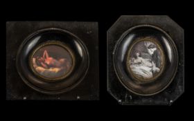 Erotic Pictures in Ebonised Frames, measures 13 cm x 12 cm. Please see accompanying images.