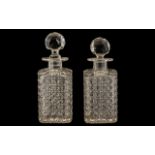 Pair Of Hobnail Cut Glass Decanters, Early To Mid 20thC Of Square Form,