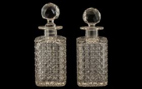 Pair Of Hobnail Cut Glass Decanters, Early To Mid 20thC Of Square Form,