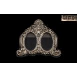 Elizabeth II - Ornate Sterling Silver Double Photo Frame of Pleasing Shape.