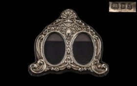 Elizabeth II - Ornate Sterling Silver Double Photo Frame of Pleasing Shape.