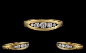 Ladies 18ct Yellow Gold - Attractive 5 Stone Diamond Set Ring of Pleasing Pave Set Design and Solid