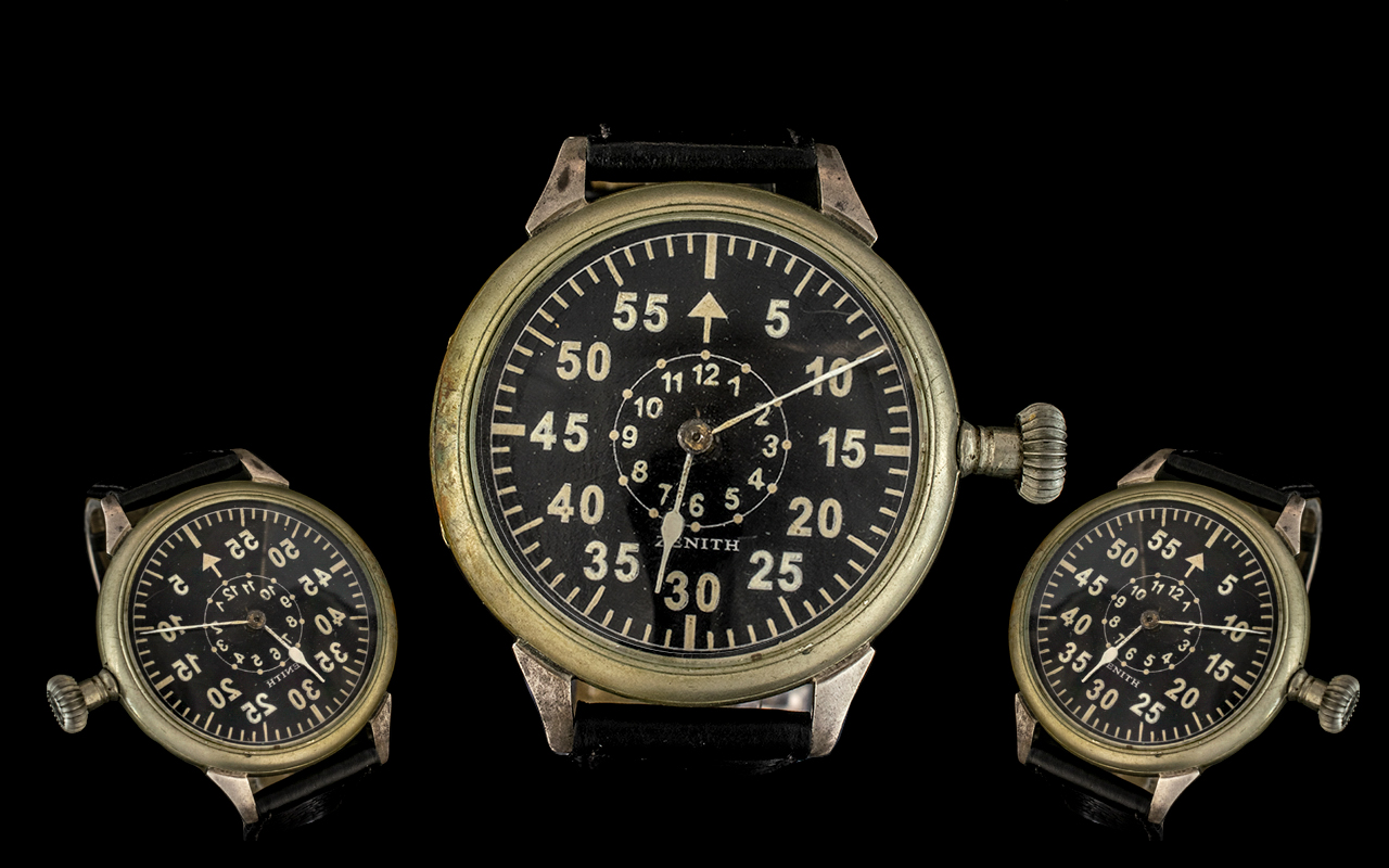 Zenith - Aviation Military White Metal Metal blanc Manual - Wind Pocket Watch - Pilots Wrist Watch.