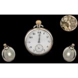 Cyma Watch Co - Swiss Made Quality Sterling Silver Keyless Open Faced Pocket Watch.