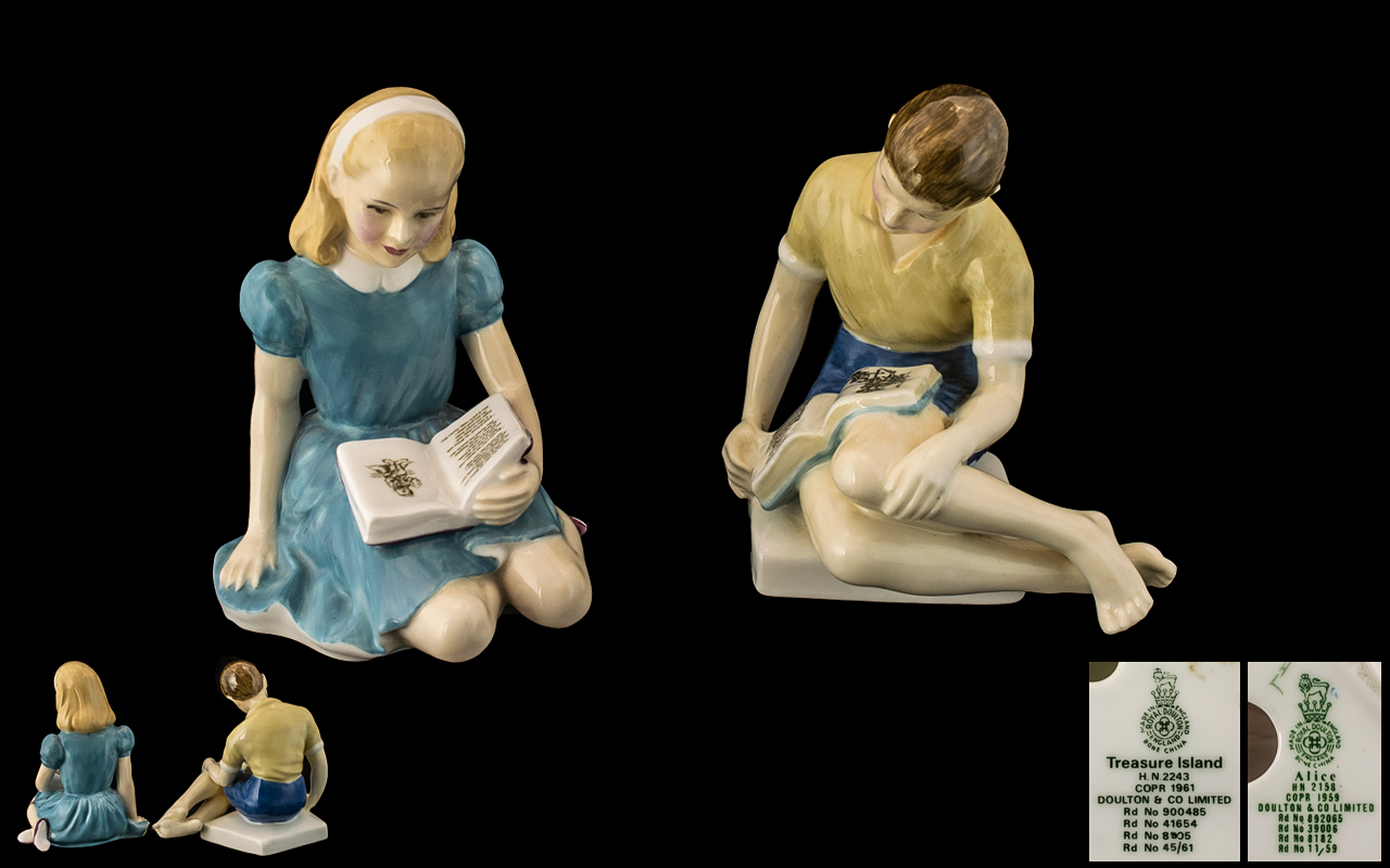 Royal Doulton Pair of Hand Painted Ceramic Figures. Includes 1/ ' Alice ' HN2158. Designer M.