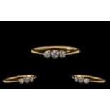 18ct Gold - Attractive 3 Stone Diamond Set Ring - Gallery Setting.