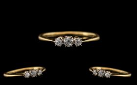 18ct Gold - Attractive 3 Stone Diamond Set Ring - Gallery Setting.