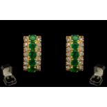 18ct Gold Attractive and Stunning Pair of Emerald and Diamond Set Earrings. Full Hallmark for 18ct.