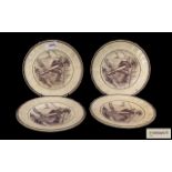 Set of Four French 19th Century Pottery Transfer Printed Plates. Kersfeest Op.