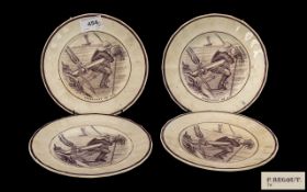 Set of Four French 19th Century Pottery Transfer Printed Plates. Kersfeest Op.