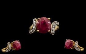 Ladies 18ct Yellow Gold - Attractive Ruby and Diamond Set Ring.