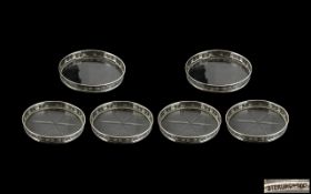 Webster Company U.S.A. 1869 - 1928 Excellent Set of Six Circular Sterling Silver and Glass Coasters.