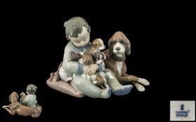 Lladro Hand Painted Porcelain Figure Group ' New Playmates ' Model No 5456. Issued 1988 - Retired.