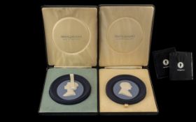 Pair of Wedgwood Three Colour Portrait Medallions, The Queen No.