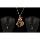 Antique Period- Attractive 9ct Rose Gold Floral Pendant with Attached 9ct Gold Chain.