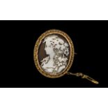 Antique Period Shell Cameo Brooch Set In a 15ct Gold Oval Shaped Ornate Mount with 15ct Gold Safety