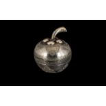 Antique Middle Eastern Silver Lidded Box In The Form of An Apple With the Stem Acting as a Handle,