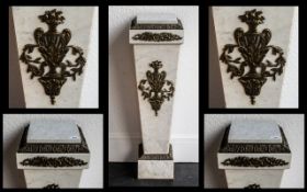 A Fine Quality White Marble 19th Century French Ormolu Mounted Pedestal Stand of elegant tapering